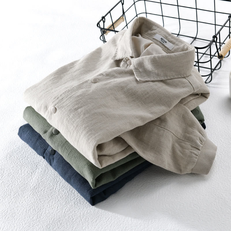 Camicia da uomo in cotone e lino con maniche lunghe a coste e tasche, motivo Buddha Stones - image 18