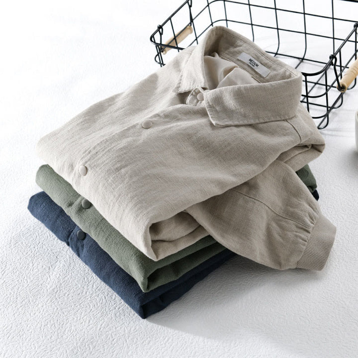 Camicia da uomo in cotone e lino con maniche lunghe a coste e tasche, motivo Buddha Stones - image 18