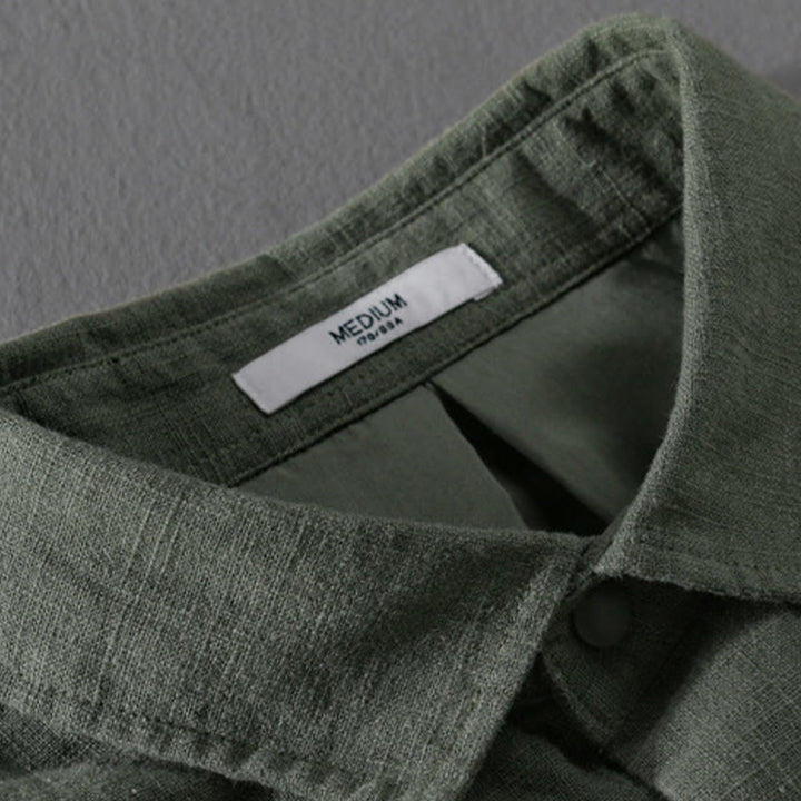 Camicia da uomo in cotone e lino con maniche lunghe a coste e tasche, motivo Buddha Stones - image 9