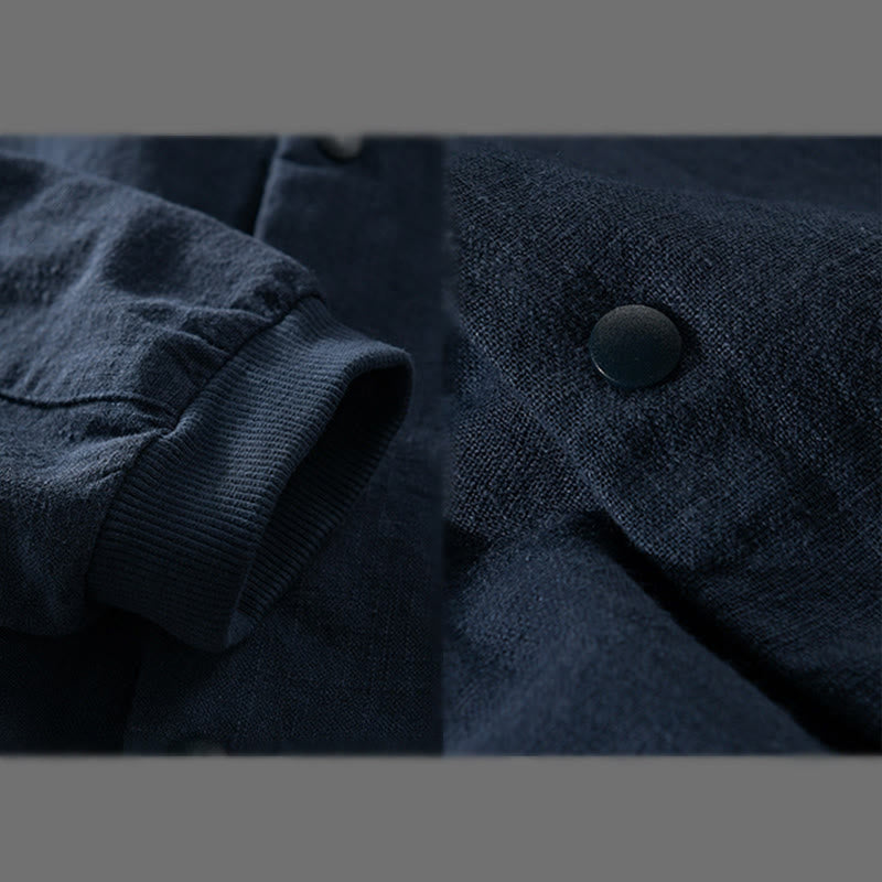 Camicia da uomo in cotone e lino con maniche lunghe a coste e tasche, motivo Buddha Stones - image 16