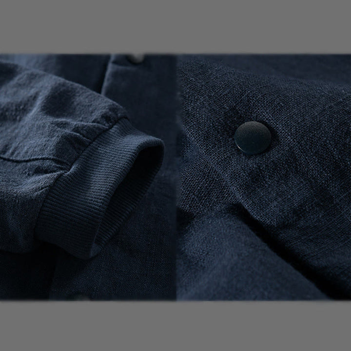 Camicia da uomo in cotone e lino con maniche lunghe a coste e tasche, motivo Buddha Stones - image 16
