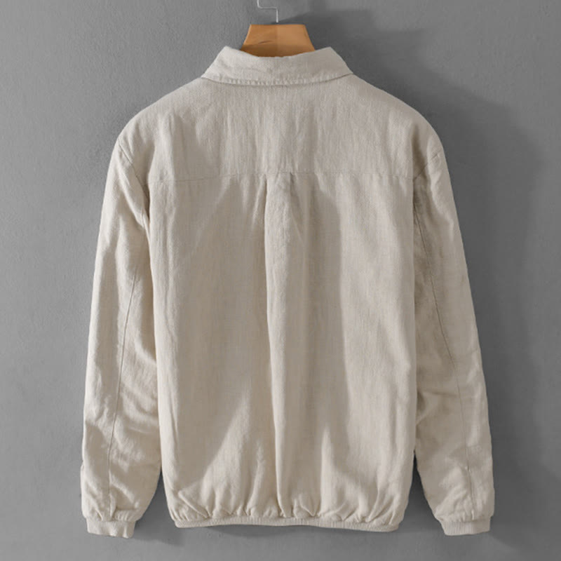 Camicia da uomo in cotone e lino con maniche lunghe a coste e tasche, motivo Buddha Stones - image 1