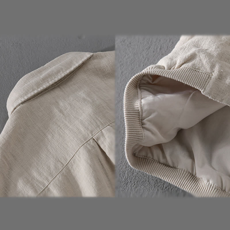 Camicia da uomo in cotone e lino con maniche lunghe a coste e tasche, motivo Buddha Stones - image 4
