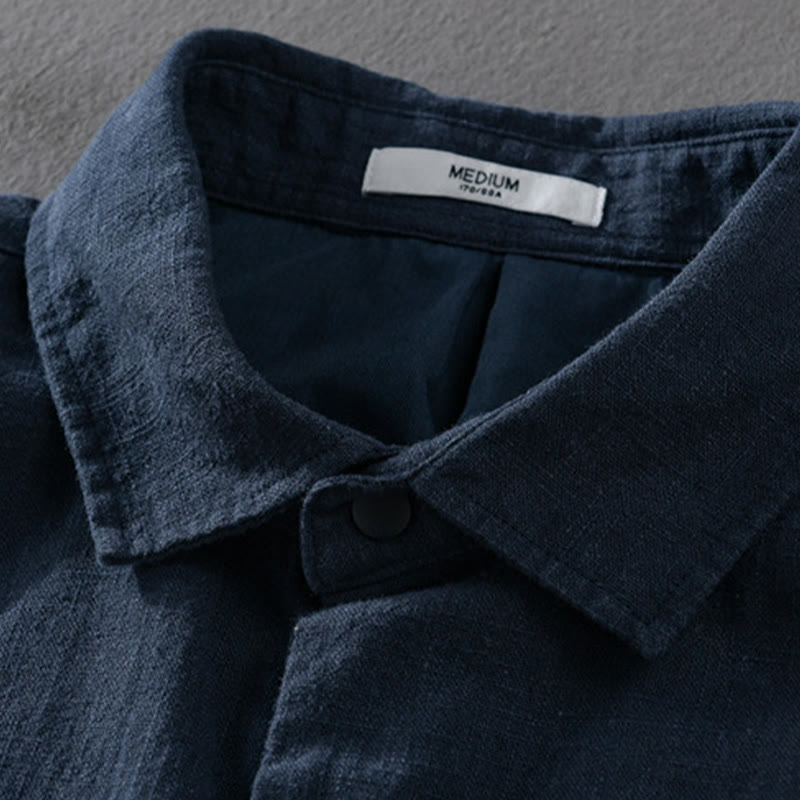 Camicia da uomo in cotone e lino con maniche lunghe a coste e tasche, motivo Buddha Stones - image 13