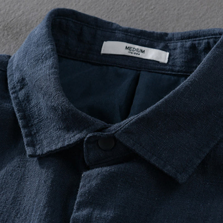 Camicia da uomo in cotone e lino con maniche lunghe a coste e tasche, motivo Buddha Stones - image 13