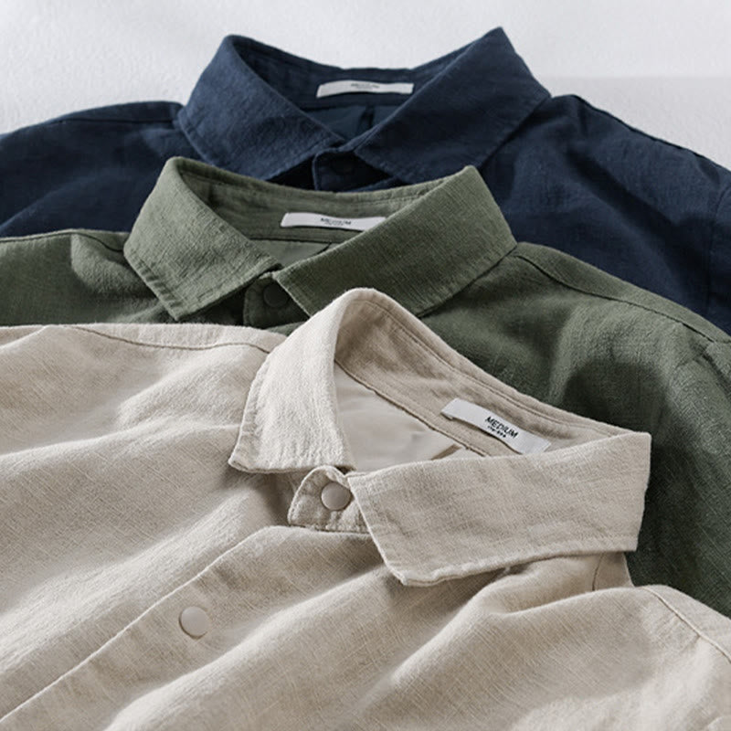 Camicia da uomo in cotone e lino con maniche lunghe a coste e tasche, motivo Buddha Stones - image 19