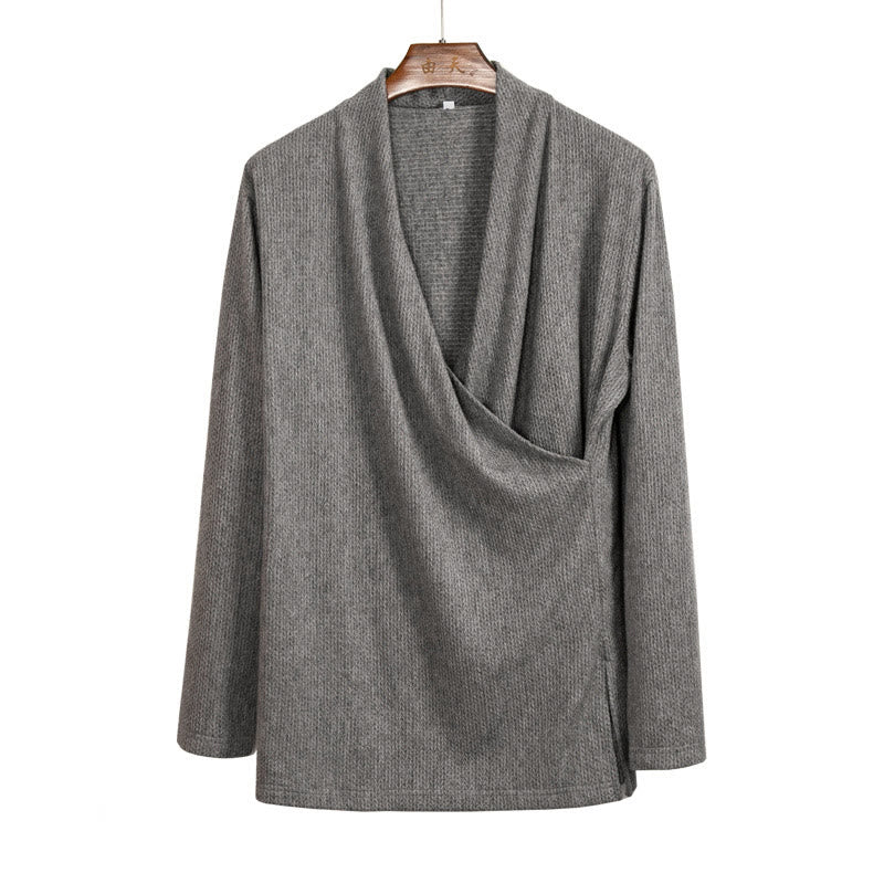 Camicia da uomo in cotone a maniche lunghe con colletto irregolare e motivo Buddha Stones - image 8