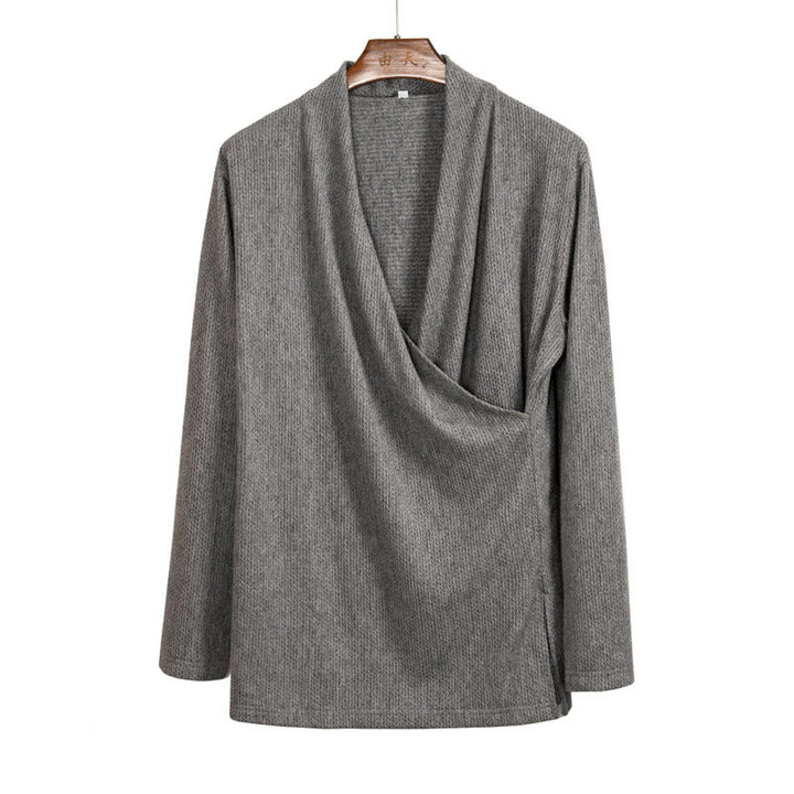 Camicia da uomo in cotone a maniche lunghe con colletto irregolare e motivo Buddha Stones - image 8