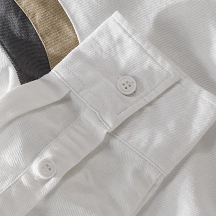 Camicia da uomo in cotone a maniche lunghe con motivo patchwork a contrasto di colore primaverile Buddha Stones - image 4