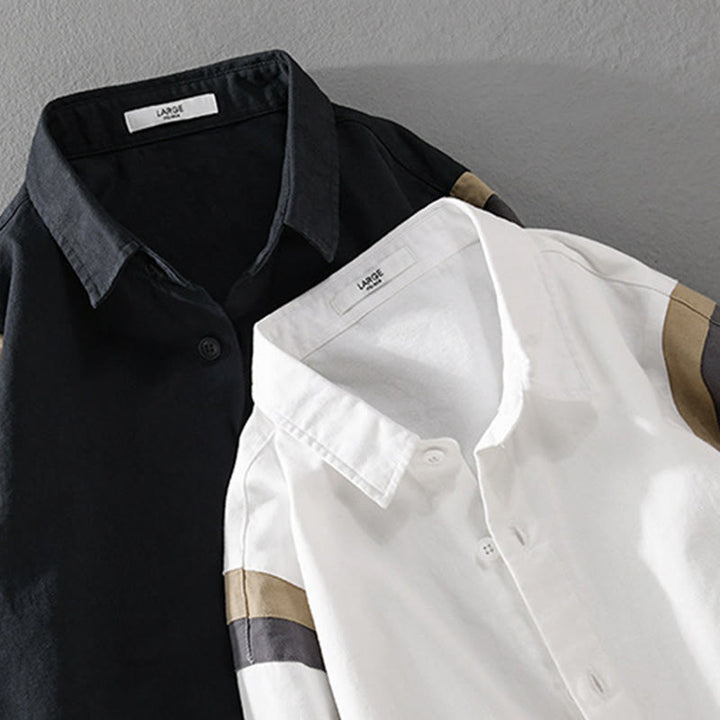 Camicia da uomo in cotone a maniche lunghe con motivo patchwork a contrasto di colore primaverile Buddha Stones - image 13
