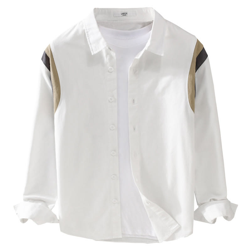 Camicia da uomo in cotone a maniche lunghe con motivo patchwork a contrasto di colore primaverile Buddha Stones - image 6