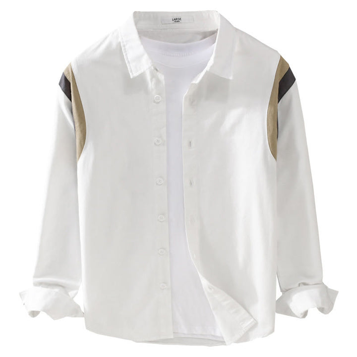 Camicia da uomo in cotone a maniche lunghe con motivo patchwork a contrasto di colore primaverile Buddha Stones - image 6