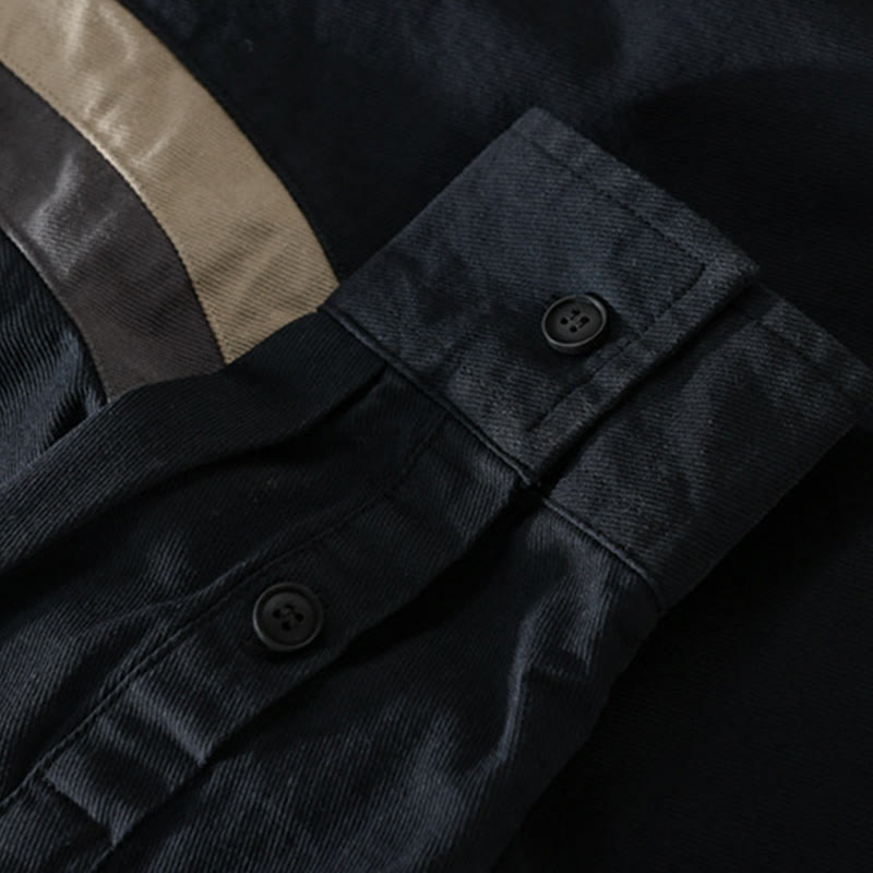 Camicia da uomo in cotone a maniche lunghe con motivo patchwork a contrasto di colore primaverile Buddha Stones - image 11