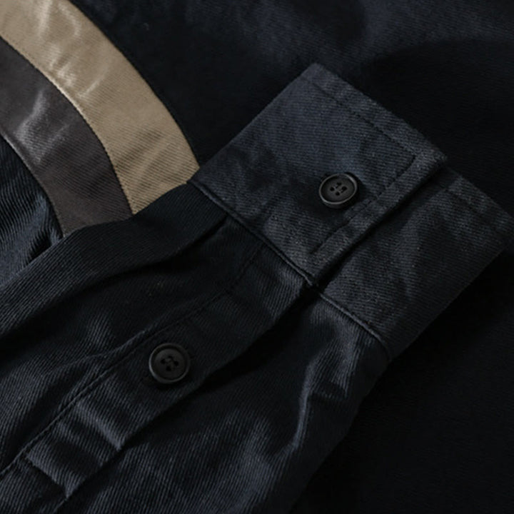 Camicia da uomo in cotone a maniche lunghe con motivo patchwork a contrasto di colore primaverile Buddha Stones - image 11