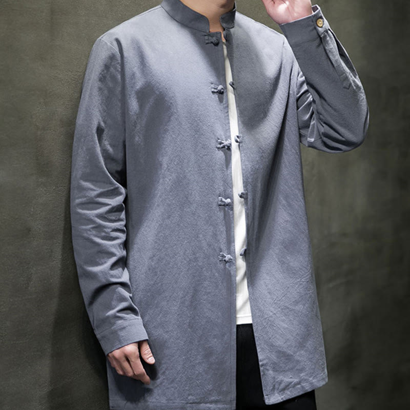 Giacca e camicia da uomo in cotone a maniche lunghe con bottoni cinesi Buddha Stones , semplice abito Tang - image 3