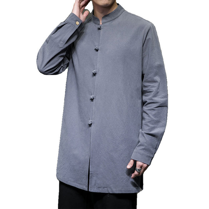 Giacca e camicia da uomo in cotone a maniche lunghe con bottoni cinesi Buddha Stones , semplice abito Tang - image 10