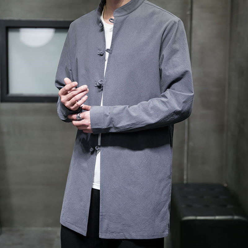 Giacca e camicia da uomo in cotone a maniche lunghe con bottoni cinesi Buddha Stones , semplice abito Tang - image 8