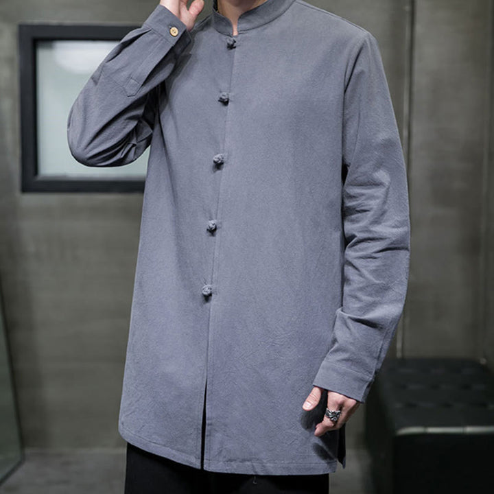 Giacca e camicia da uomo in cotone a maniche lunghe con bottoni cinesi Buddha Stones , semplice abito Tang - image 4