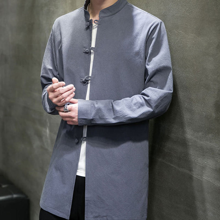 Giacca e camicia da uomo in cotone a maniche lunghe con bottoni cinesi Buddha Stones , semplice abito Tang - image 9