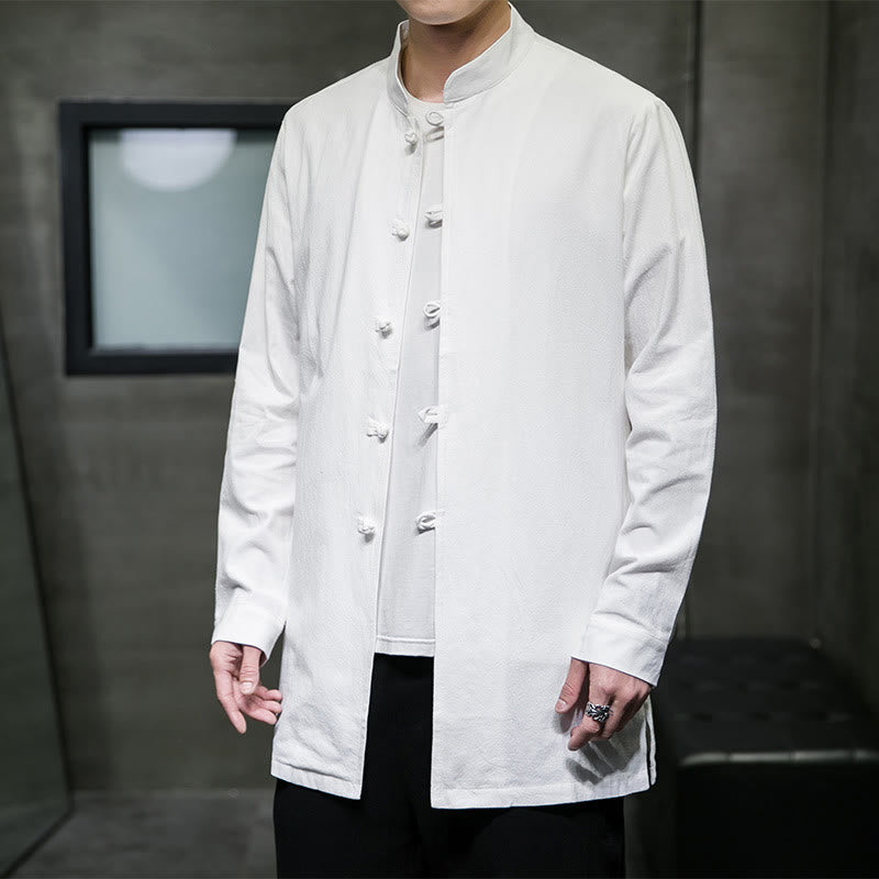 Giacca e camicia da uomo in cotone a maniche lunghe con bottoni cinesi Buddha Stones , semplice abito Tang - Bianco - US/UK/AU46, EU56 (5XL) - image 11