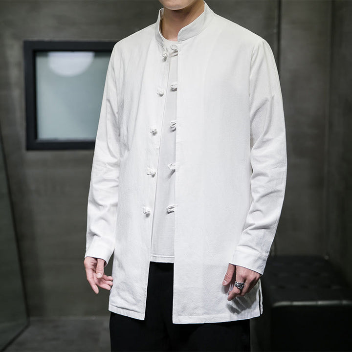 Giacca e camicia da uomo in cotone a maniche lunghe con bottoni cinesi Buddha Stones , semplice abito Tang - Bianco - US/UK/AU46, EU56 (5XL) - image 11