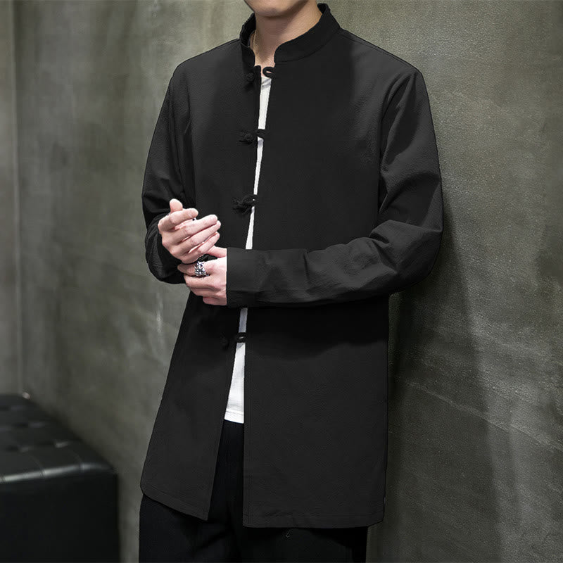 Giacca e camicia da uomo in cotone a maniche lunghe con bottoni cinesi Buddha Stones , semplice abito Tang - Nero - US/UK/AU46, EU56 (5XL) - image 23