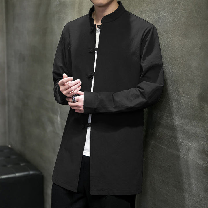 Giacca e camicia da uomo in cotone a maniche lunghe con bottoni cinesi Buddha Stones , semplice abito Tang - Nero - US/UK/AU46, EU56 (5XL) - image 23