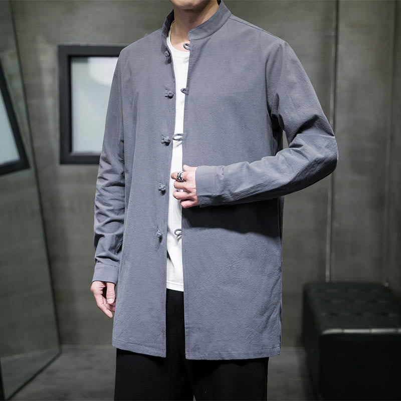 Giacca e camicia da uomo in cotone a maniche lunghe con bottoni cinesi Buddha Stones , semplice abito Tang - BluAcciaioChiaro - US/UK/AU46, EU56 (5XL) - image 0