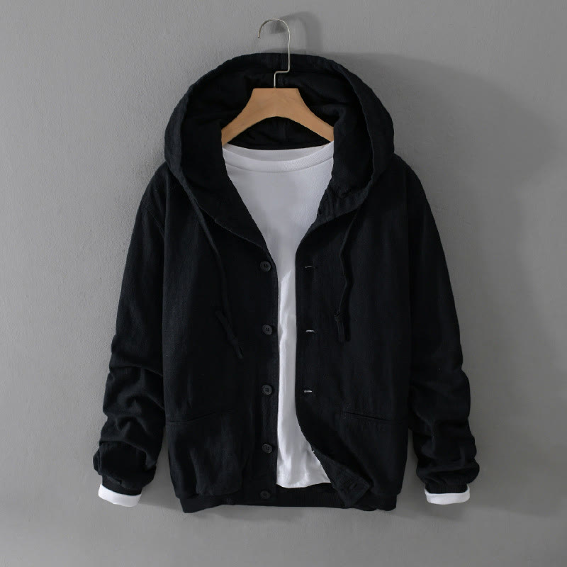 Felpa con cappuccio e orlo a coste con motivo Buddha Stones, manica lunga, da uomo, in cotone e lino, con tasche - Nero - US/UK/AU42, EU52 (3XL) - image 11