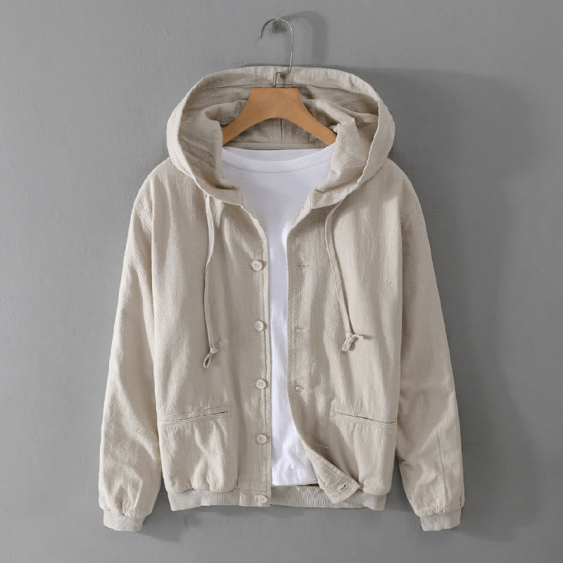 Felpa con cappuccio e orlo a coste con motivo Buddha Stones, manica lunga, da uomo, in cotone e lino, con tasche - Beige - US/UK/AU42, EU52 (3XL) - image 5