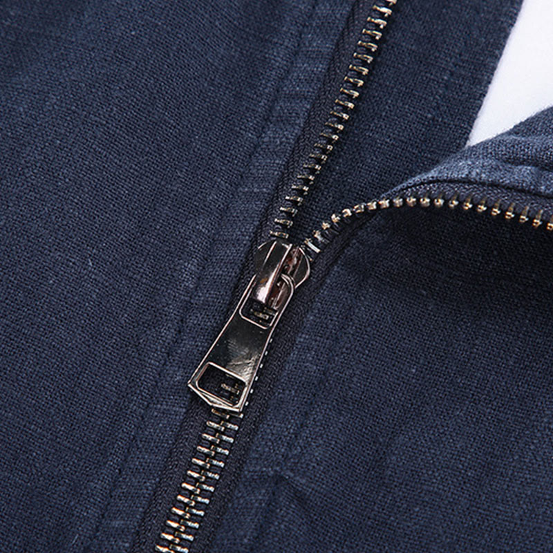 Giacca invernale da uomo in cotone e lino con maniche lunghe, tasche e colletto rialzato, modello Buddha Stones , con cerniera - image 5