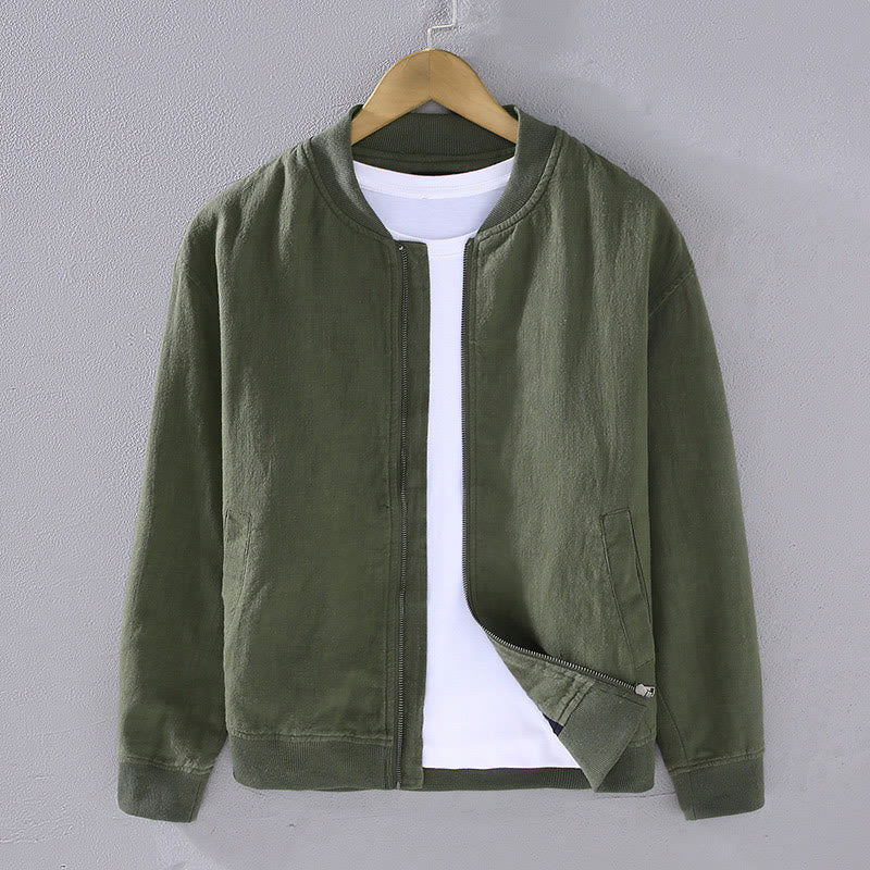 Giacca invernale da uomo in cotone e lino con maniche lunghe, tasche e colletto rialzato, modello Buddha Stones , con cerniera - Verde oliva scuro - US/UK/AU42, EU52 (3XL) - image 0