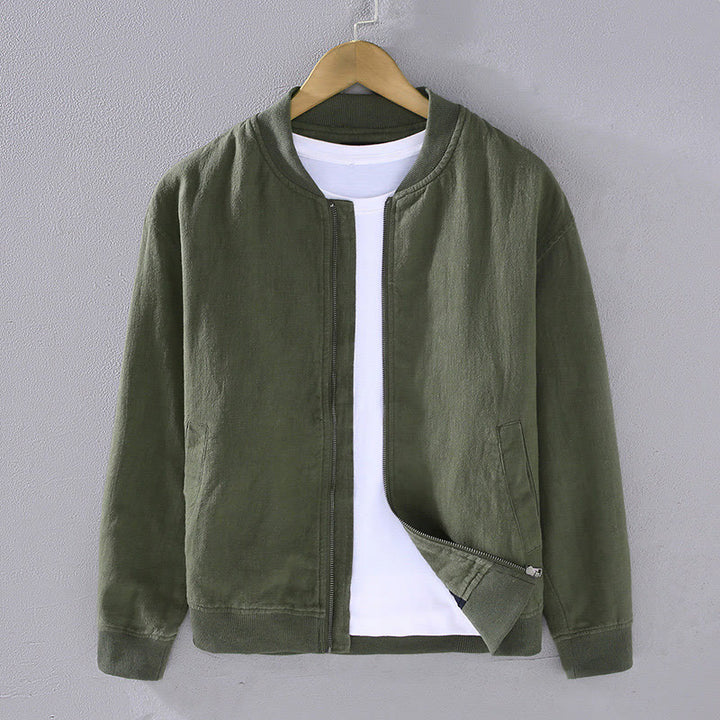 Giacca invernale da uomo in cotone e lino con maniche lunghe, tasche e colletto rialzato, modello Buddha Stones , con cerniera - Verde oliva scuro - US/UK/AU42, EU52 (3XL) - image 0