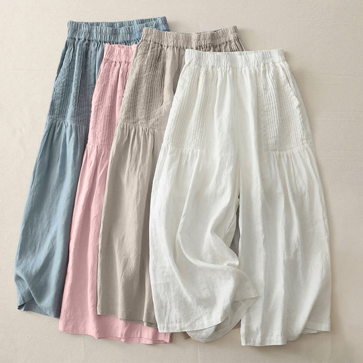 Pantaloni larghi da donna in poliestere elasticizzato con pieghe semplici e tasche, modello Buddha Stones - image 20