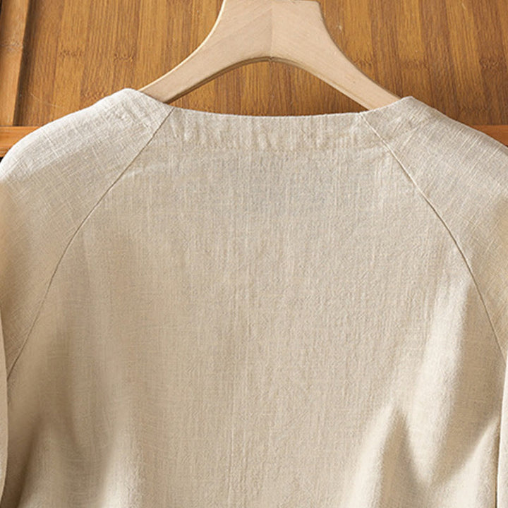 Camicia da donna casual in cotone e poliestere a maniche lunghe con motivo Buddha Stones - image 3