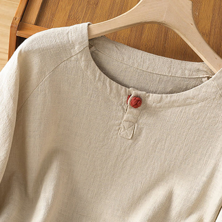 Camicia da donna casual in cotone e poliestere a maniche lunghe con motivo Buddha Stones - image 6