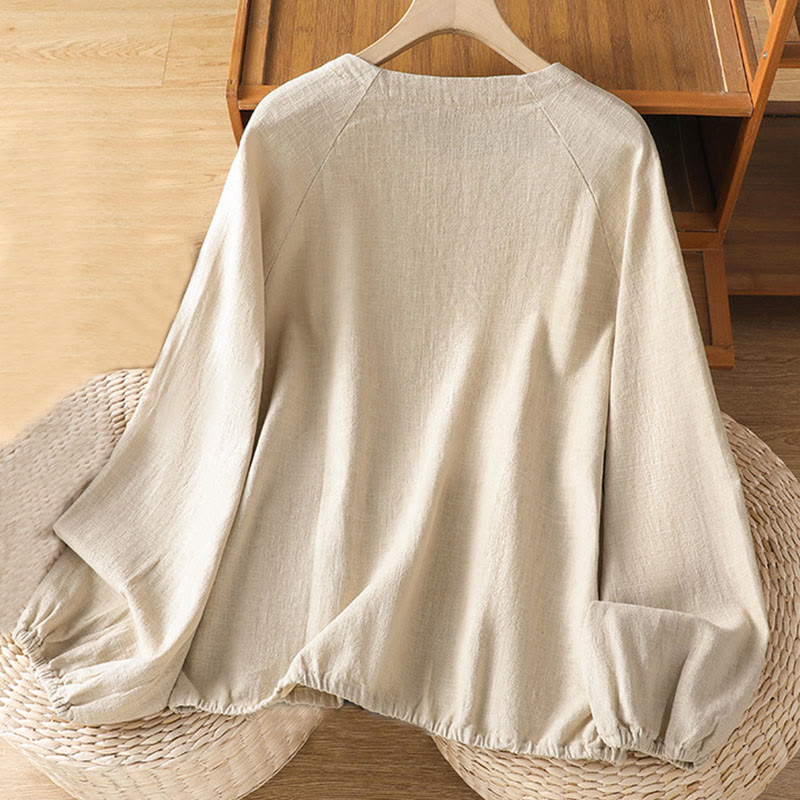 Camicia da donna casual in cotone e poliestere a maniche lunghe con motivo Buddha Stones - image 1