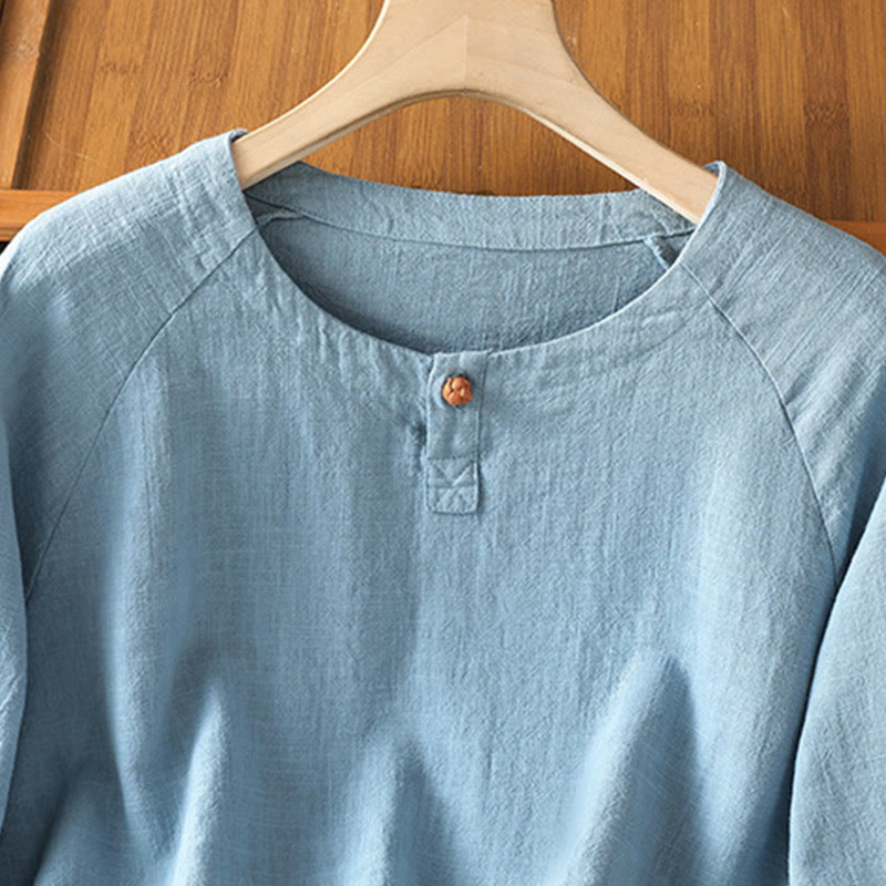 Camicia da donna casual in cotone e poliestere a maniche lunghe con motivo Buddha Stones - image 10