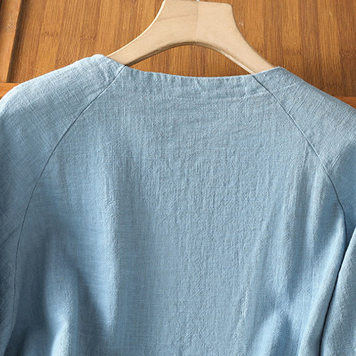 Camicia da donna casual in cotone e poliestere a maniche lunghe con motivo Buddha Stones - image 12