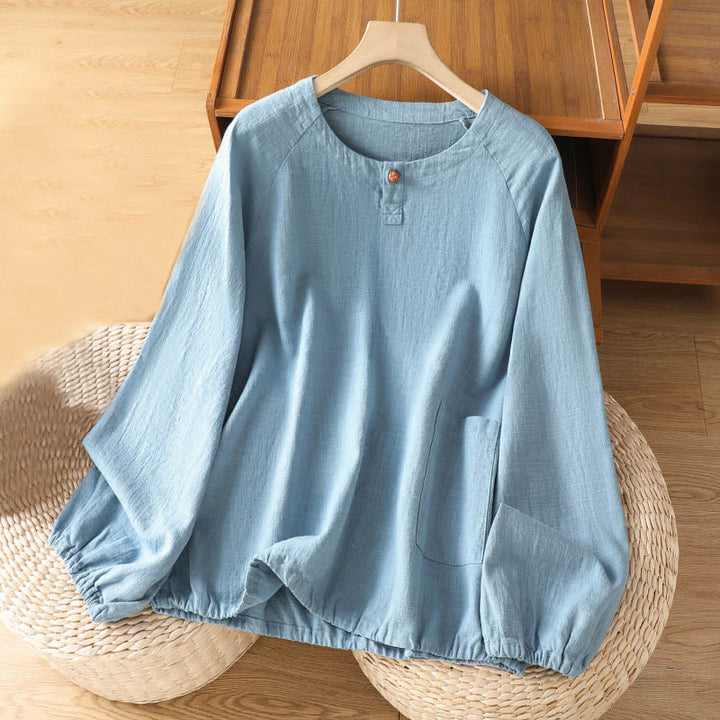 Camicia da donna casual in cotone e poliestere a maniche lunghe con motivo Buddha Stones - AzzurroCielo Chiaro - US14, UK/AU18, EU46 (2XL) - image 8
