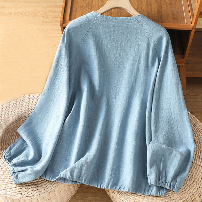 Camicia da donna casual in cotone e poliestere a maniche lunghe con motivo Buddha Stones - image 9