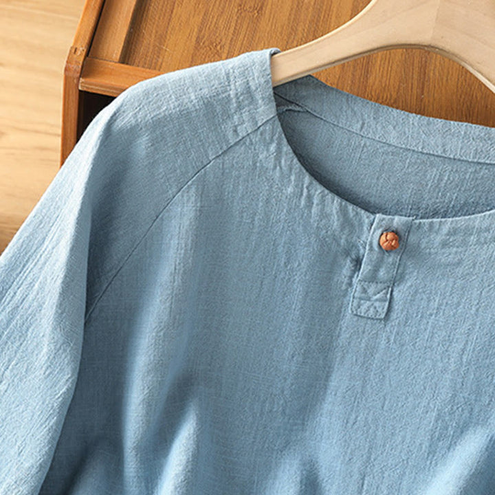 Camicia da donna casual in cotone e poliestere a maniche lunghe con motivo Buddha Stones - image 11