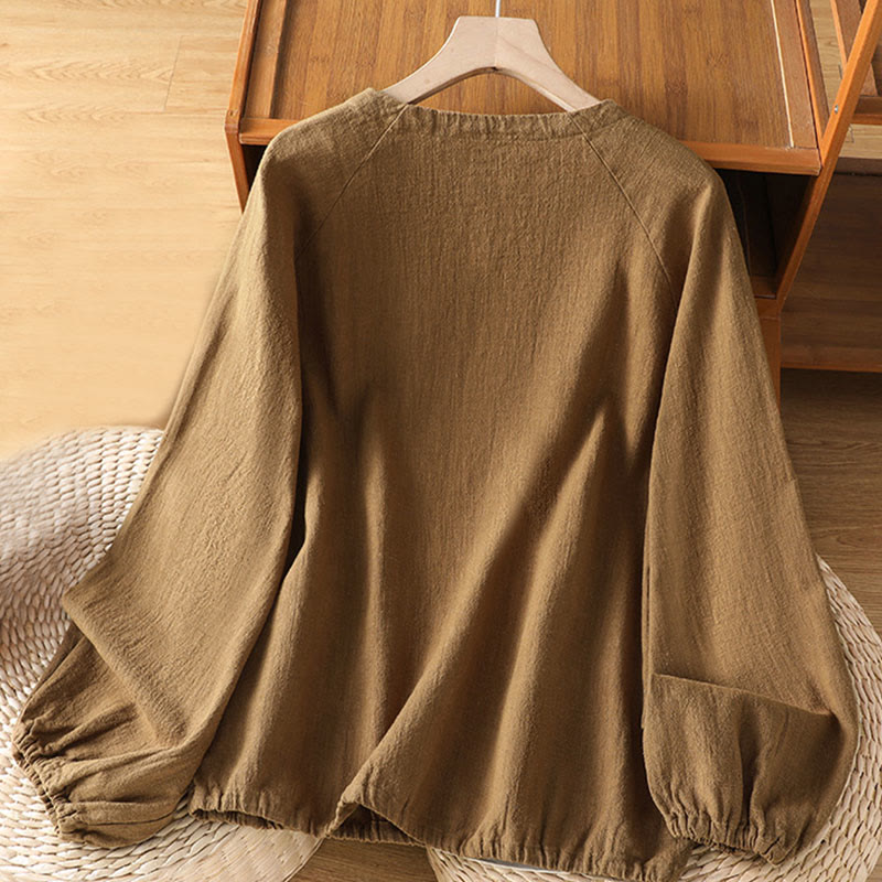 Camicia da donna casual in cotone e poliestere a maniche lunghe con motivo Buddha Stones - image 16