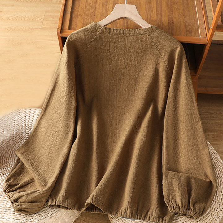 Camicia da donna casual in cotone e poliestere a maniche lunghe con motivo Buddha Stones - image 16