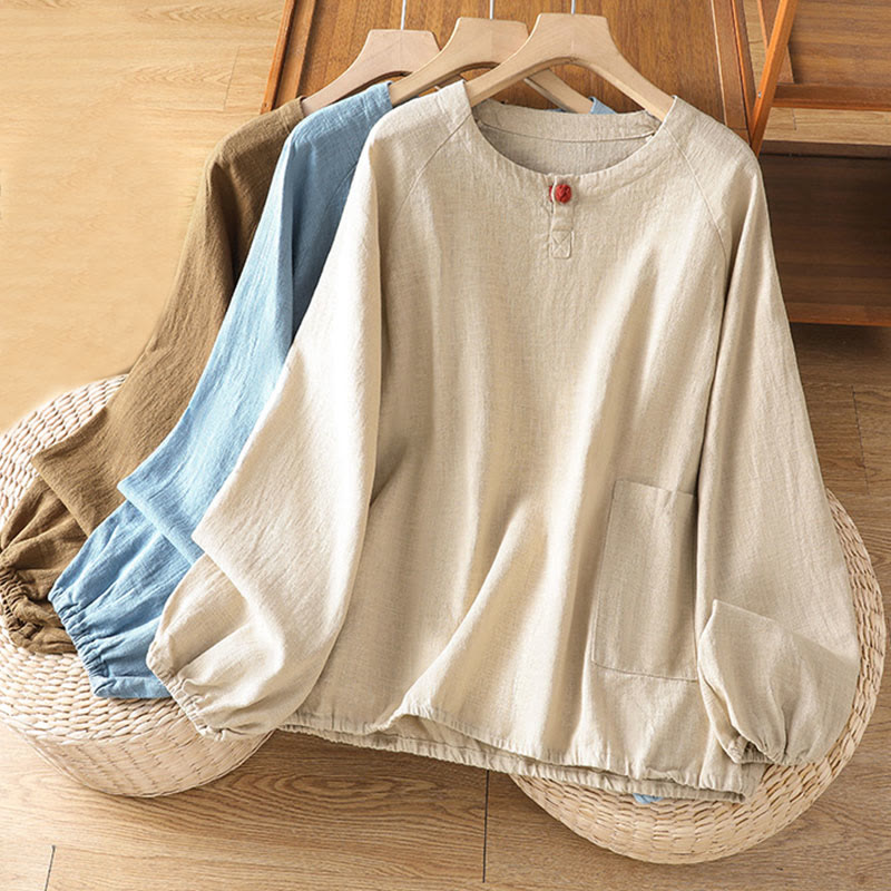 Camicia da donna casual in cotone e poliestere a maniche lunghe con motivo Buddha Stones - image 22