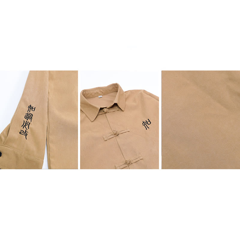 Giacca e camicia a maniche lunghe in cotone da uomo, con ricamo Buddha Stones bottoni cinesi a forma di rana - image 19