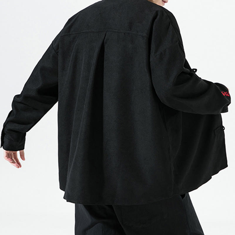 Giacca e camicia a maniche lunghe in cotone da uomo, con ricamo Buddha Stones bottoni cinesi a forma di rana - image 3