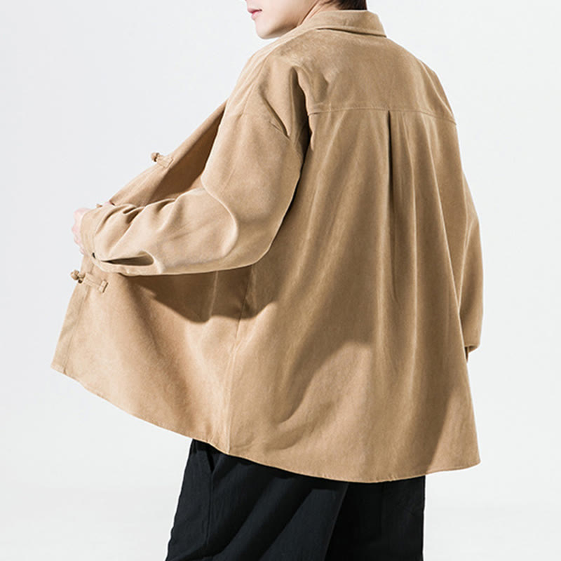 Giacca e camicia a maniche lunghe in cotone da uomo, con ricamo Buddha Stones bottoni cinesi a forma di rana - image 15