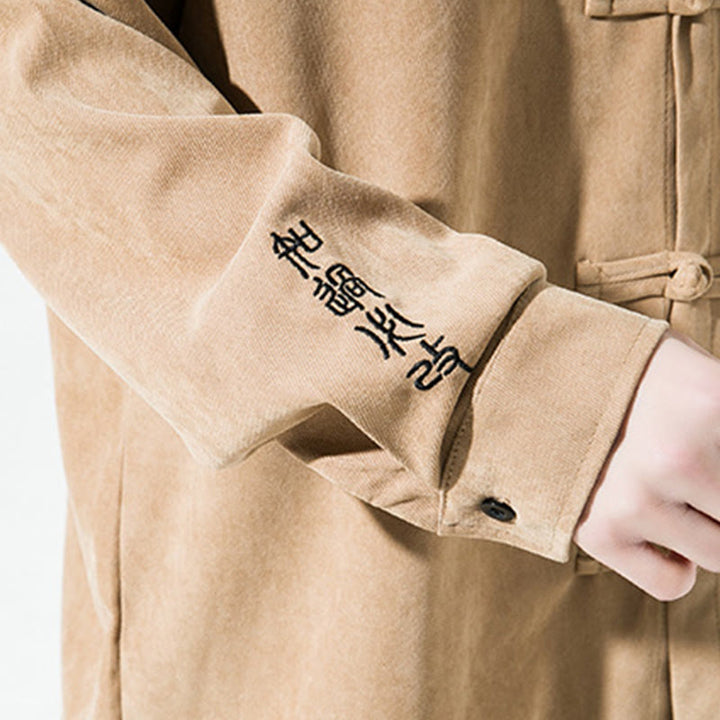 Giacca e camicia a maniche lunghe in cotone da uomo, con ricamo Buddha Stones bottoni cinesi a forma di rana - image 17