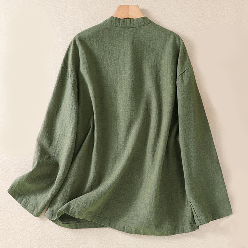 Camicia da donna a maniche lunghe con bottoni e scollo rotondo, con stampa Buddha Stones tasche. - image 1